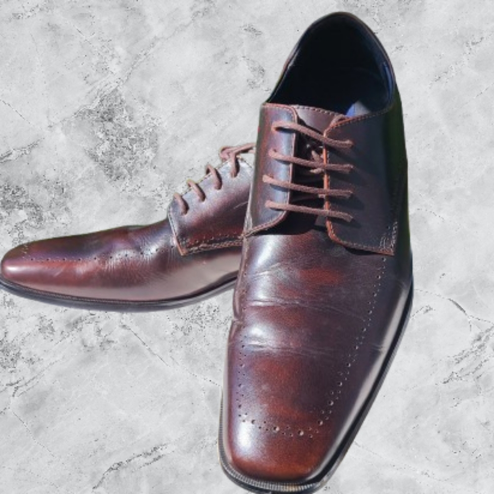 (0000) La Milano Mens Brown Leather Oxfords Sleek Formal Design